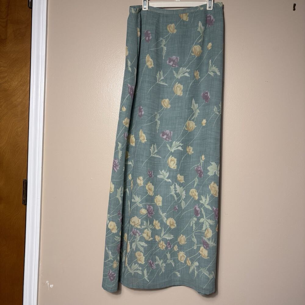 Vintage Telluride Clothing Co Teal Tulip Print Maxi Skirt Size 8 Prairie Chiffon